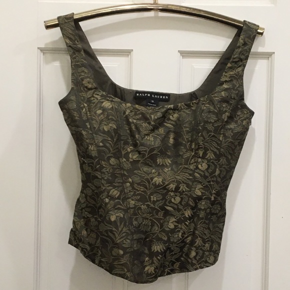 Ralph Lauren Black Label Tops - Ralph Lauren black label bustier in olive pattern silk
